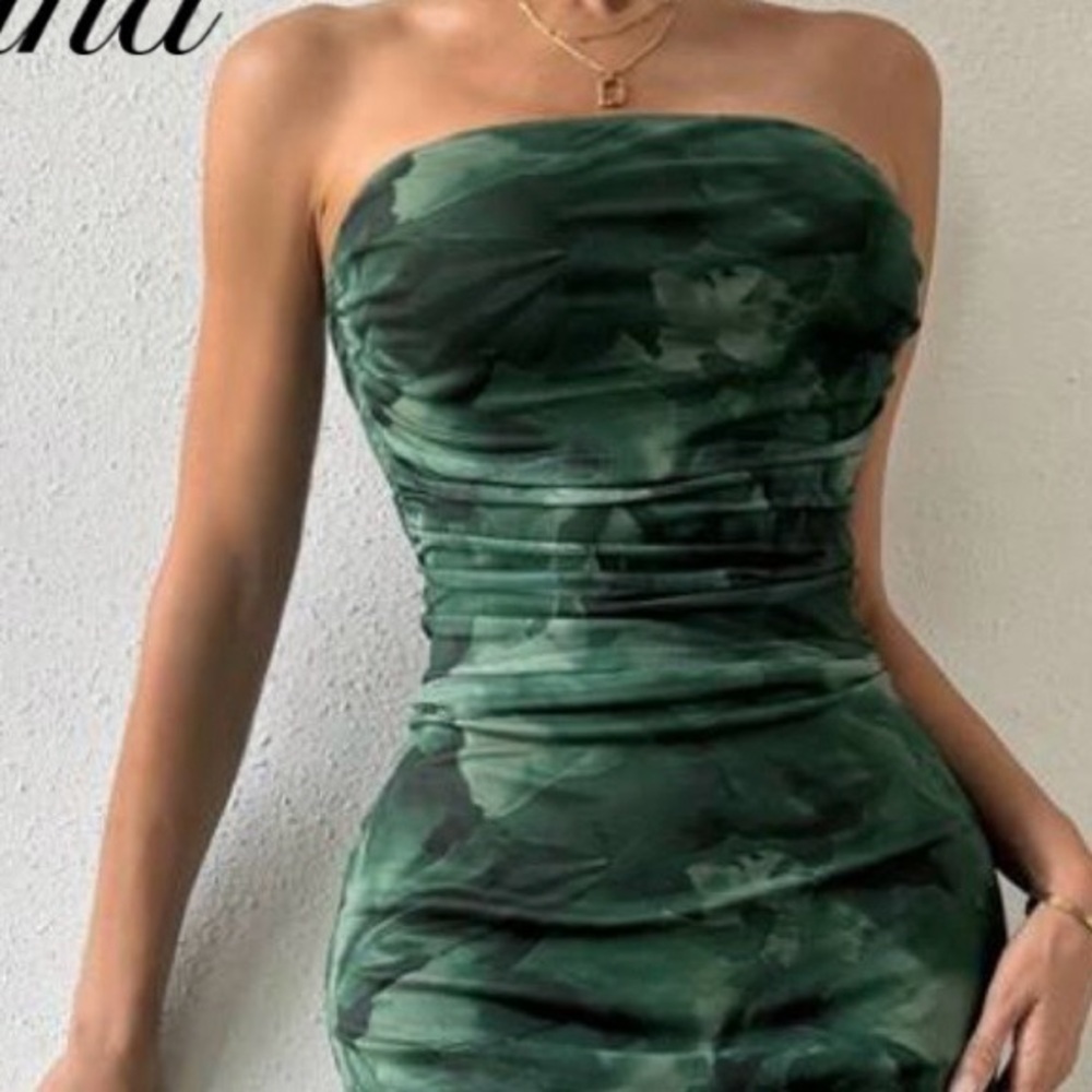 Tie-Dye Split-Thigh Tube Bodycon Dress